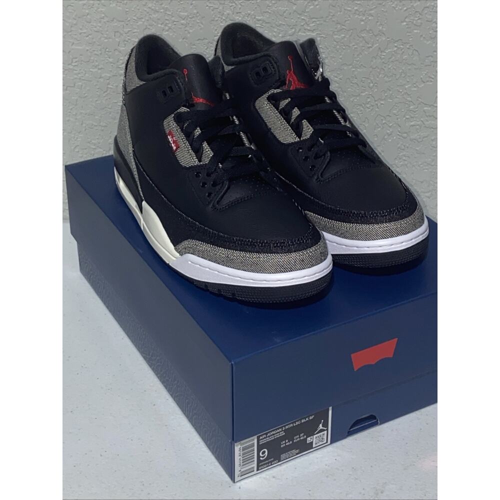 Jordan 3 Retro Levis Black Denim Sneakers IR0914-400 Mens‎ Size 9
